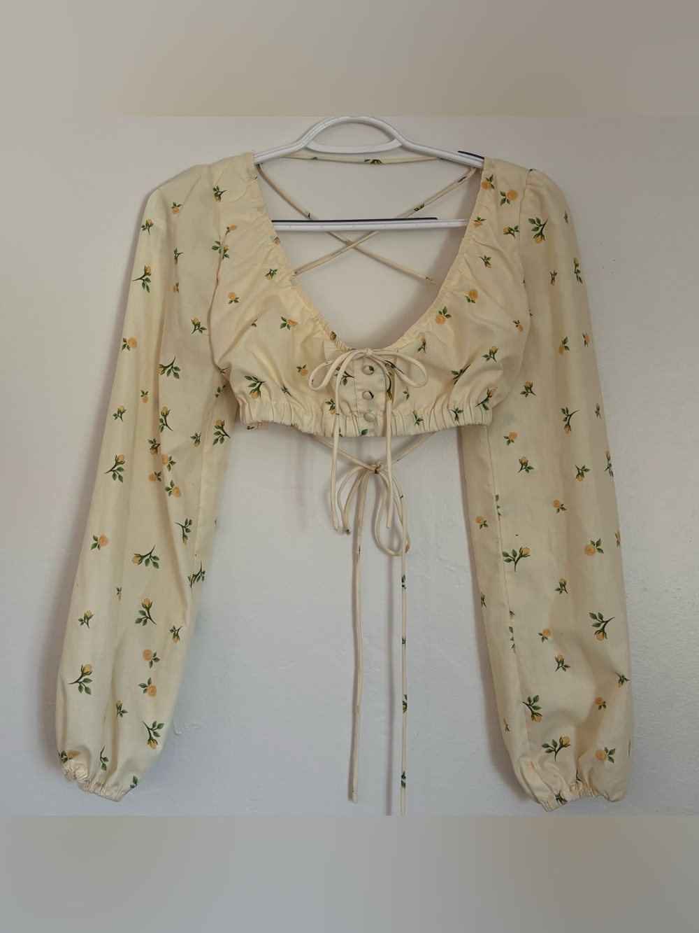 Princess Polly Violetta, Pale Yellow Rose Floral Lace Up Back Bandeau Crop Top 4